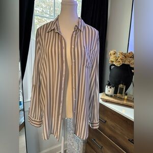 Jane and Delancey Gray and White Striped Blouse
